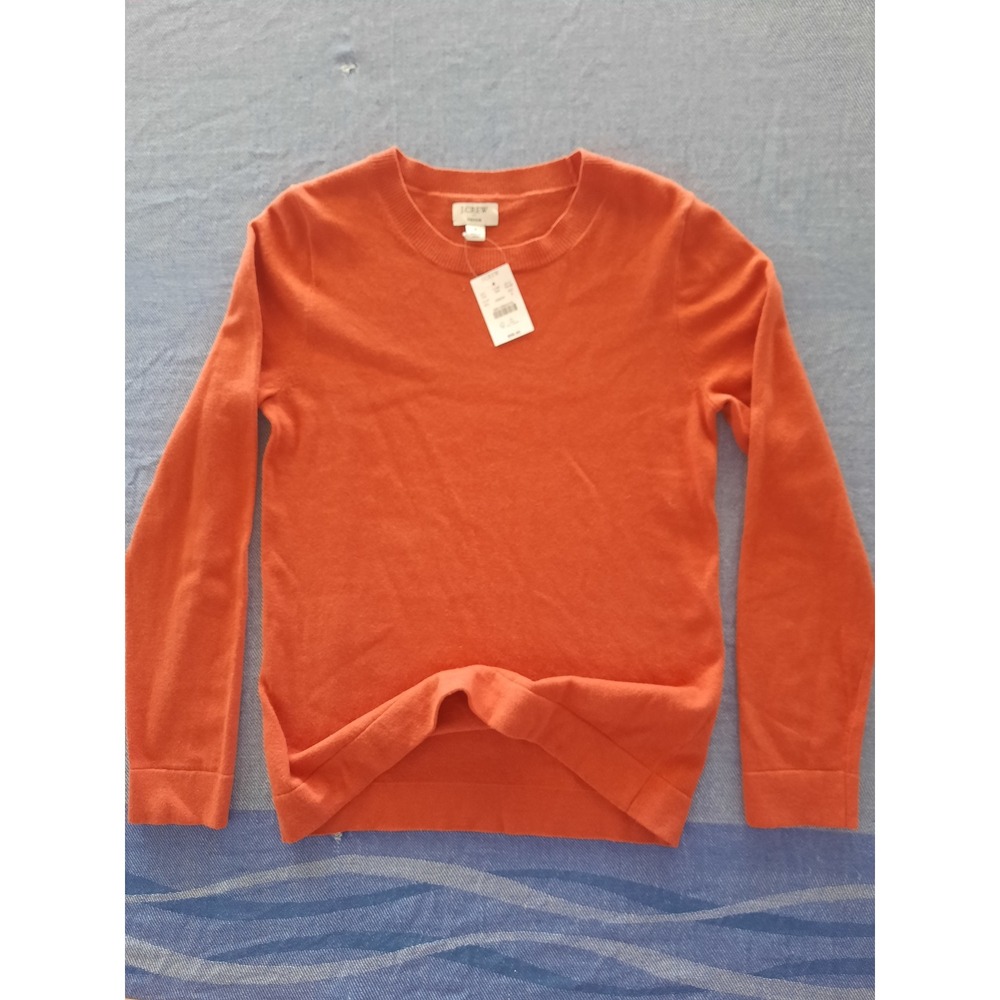 J.Crew Teddie Crewneck Sweater Orange Cotton Wool Blend F5199 Womens Small NWT